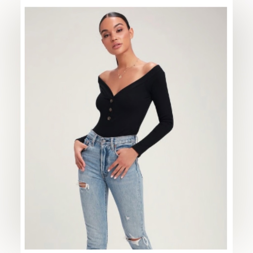 Lulus Black Off-Shoulder Bodysuit